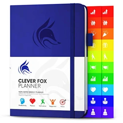 Afbeelding van Clever Fox Planner Wekelijkse en Maandelijkse om de Productiviteit, Het Tijdmanagement Behalen van uw Doelen te Verhogen Ongedateerd, Start Altijd, A5, Duurt 1 Jaar, Koningsblauw