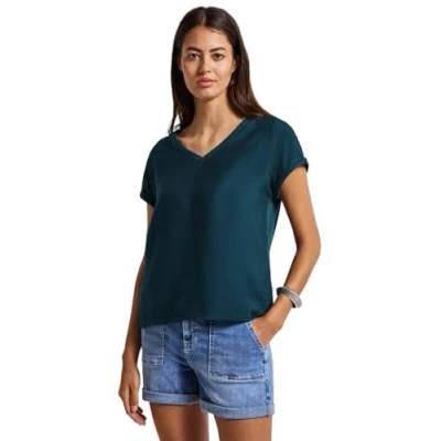 Afbeelding van Street One Strukturmix Tshirt basic, Dames, Maat: 36, Türkis