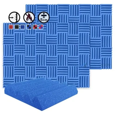 Afbeelding van Arrowzoom 96 Acoustic Panelen Geluidsabsorberende akoestische Wedge Correctie Vlamvertragende Audio Behandeling schuimpanelen 25x25x5cm Blauw