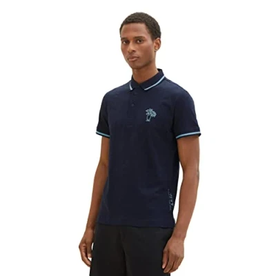Afbeelding van TOM Tailor MIT Print Poloshirt, Heren, Maat: Medium, Sky captain blue