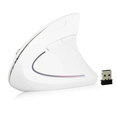 Afbeelding van verticale draadloze muis, 2,4 GHz Optische ergonomische gamingmuis met 1600 DPI zonder vertraging voor pc/laptop/desktop (wit)