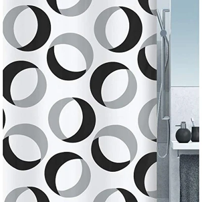 Afbeelding van Spirella Anti schimmel douchegordijn, antibacterieel, wasbaar, waterdicht, polyester, &quot;Rings&quot;, 180 x 200 cm, wit