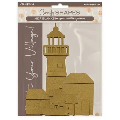 Afbeelding van Stamperia MDF Crafty Shapes Blanks Silent Sea Village Lighthouse Landscape (24pcs) (KLSM49)