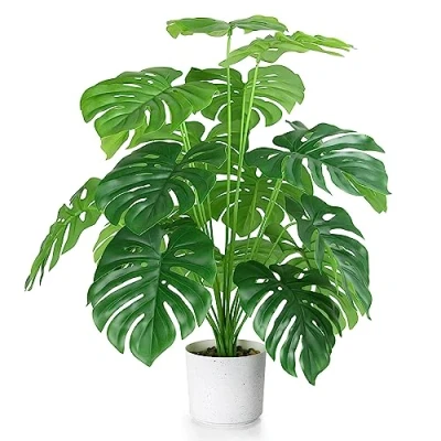 Afbeelding van Sour Lemon 28 inch nepplanten grote tropische palmboom kunstmatige monstera faux plant boom in pot voor binnen buiten thuiskantoor tuin decoratie