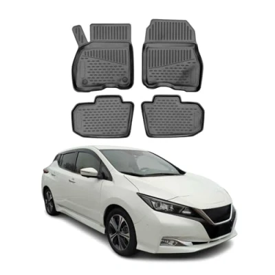 Afbeelding van OMAC Allweather Automatten voor de auto, compatibel met Nissan Leaf 2017 2022, 3D pasvorm, hoge rand, rubbermatten, alle weersomstandigheden, zwart, 4 delig