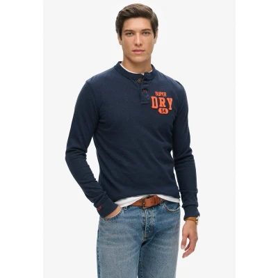 Afbeelding van Superdry Mannen Vintage Athletic Grandad top met Lange Mouwen Blauw Grootte: S