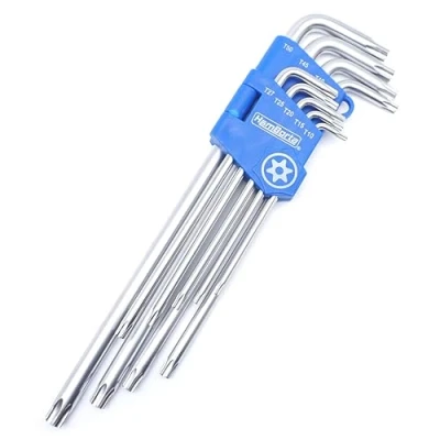 Afbeelding van HemBorta® Torx Inbussleutel 9 Delig Extra Lang Beveiliging Sleutel T10 T50, Ster Sleutelset met Gaten aan Beide Uiteinden T10, T15, T20, T25, T27, T30, T40, T45 &amp; T50