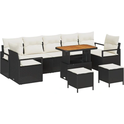 Afbeelding van vidaXL 10 delige tuinsofa set met kussens zwart poly rattan acacia