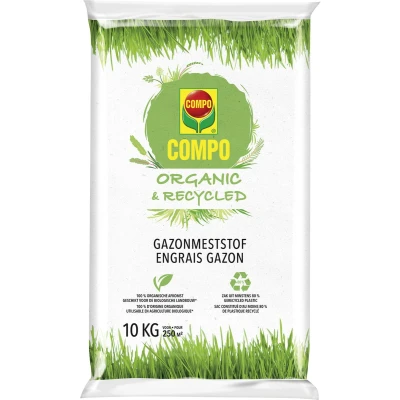 Afbeelding van COMPO Organic &amp; Recycled Gazonmeststof 100% organisch bevordert de groei van het gazon aangename geur zak 10 kg (250 m²)
