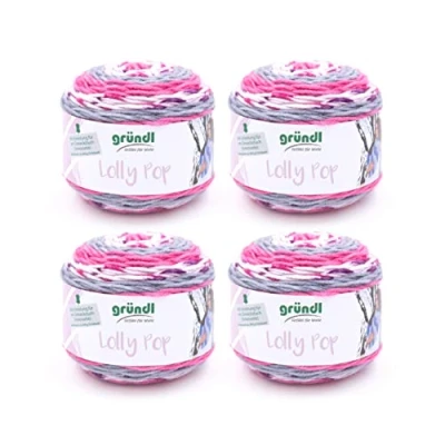 Afbeelding van Gründl Lolly Pop haak en breigaren (wolachtig wasbaar universeel garen 100% polyacryl, 150 g / 240 m, naalddikte: 5 6, 4 x g), granaat fresie tin wit kleur