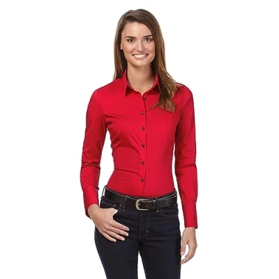 Afbeelding van Vincenzo Boretti Tailliert Stretch Overhemdblouse, Dames, Maat: 38, Rot