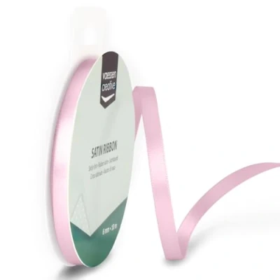Afbeelding van Vaessen Creative 301002 1006 satijnen lint roze, 6 mm x 10 meter, lint, decoratief cadeaulint en stoffen voor bruiloft, doop verjaardagscadeaus,