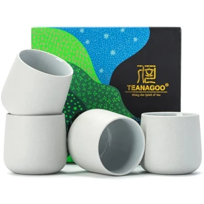 Afbeelding van TEANAGOO Keramische Japanse Theekop, 205 ml, Lt.Grijs, H5, 4 Stks/doos, Theekopjes, Chinese Aziatische Koreaanse theekop Kop voor Thee