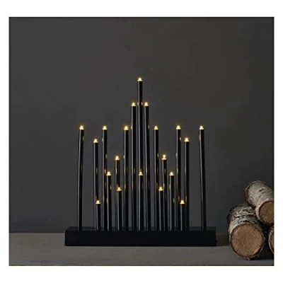 Afbeelding van EMOS DCAW04 Led kandelaar met 20 kaarsen in sterreneffect, zwart, werkt op batterijen, 3 x AA, binnen IP20, 6/18 uur timerfunctie, 27, 5 25 cm