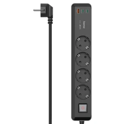 Afbeelding van Hama Stekkerdoos 4 Voudig Usb C/A 65W Pd Schakelaar 1,4 M Zwart/Grijs