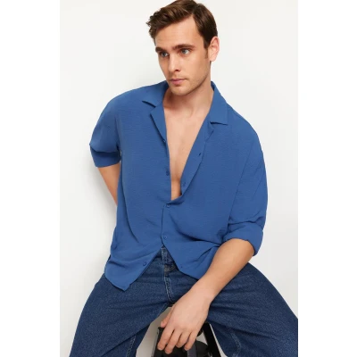 Afbeelding van Trendyol Indigo Oversize Fit Zomeroverhemd Met Open Kraag En Linnenlook Tmnss23Go00053