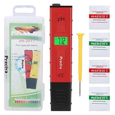 Afbeelding van Preciva pH meter met 4 zakjes om te kalibreren, waarde meetinstrument digitale 0,00 14,00 meetbereik watertester voor aquarium, zwembad, laboratorium, urine enz. rood