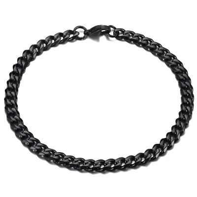 Afbeelding van Cuban Link Heren Armband Dikke Schakel 5mm Zwart Schakelarmband Armbanden Cadeau voor Man Mannen Cadeautjes