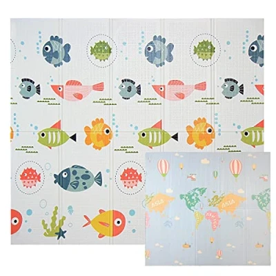 Afbeelding van Omkeerbare speelmat, inklapbare kindermat, XPE opvouwbare dubbelzijdige mat, waterdicht, niet giftig 196x175x1cm