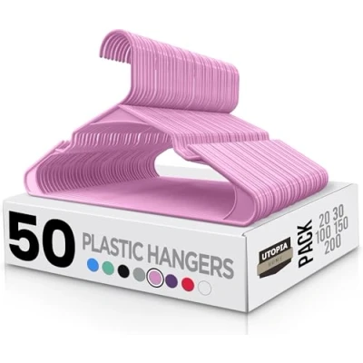 Afbeelding van Utopia Home Kleerhangers 50 stuks Plastic hangers ruimtebesparend duurzame kleerhanger met schoudergroeven (roze)