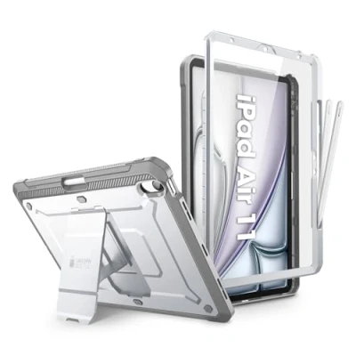 Afbeelding van SUPCASE Beschermhoes voor iPad Air 11 inch M2 2024 met penhouder [opvouwbare standaard en geïntegreerde displaybescherming] robuuste bescherming 6e/5e/4e generatie 11/10,9 inch, wit