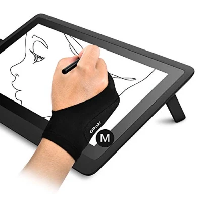 Afbeelding van OTraki Kunstenaar Handschoen Anti aangroeiende Digitale Tekening 2 Pack Twee Vinger Verdikking Palm Rejection voor Graphics Tablet Art Creatie Rechts Linkerhand, M (8x20.5cm)