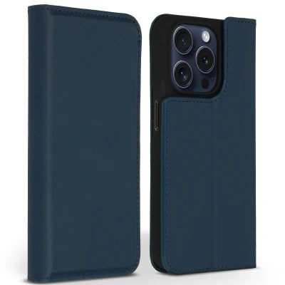 Afbeelding van Apple iPhone 15 Pro Hoesje Echt leder Accezz Bookcase Blauw Telefoonhoesje