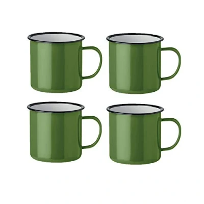 Afbeelding van noTrash2003 Koffiemok mok koffie drinkbeker emaille beker vintage look 350 ml versch. kleuren en hoeveelheden (groen, set van 4)