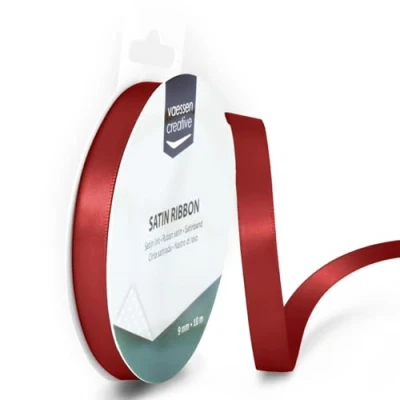 Afbeelding van Vaessen Creative Satijnen lint 9 mm x 10 m rood, lint, decoratief linten om te knutselen, stoffen voor bruiloft, doop en verjaardagscadeaus