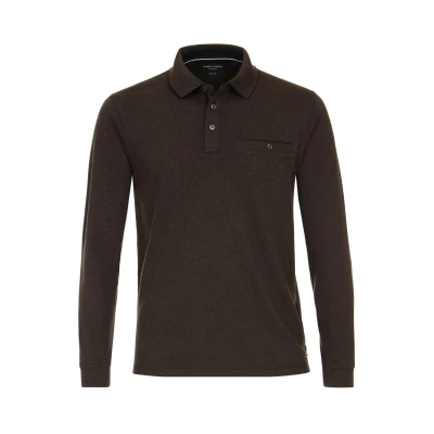 Afbeelding van Casa Moda polo LS Bruin maat 3XL heren Longsleeve met Regular fit Pasvorm Polyester Poloshirt
