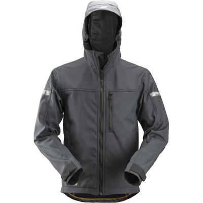 Afbeelding van Snickers Allroundwork, Softshell Jack Met Capuchon, Staal Grijs Zwart (5804), XS