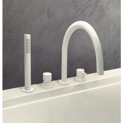 Afbeelding van Waterevolution Flow 4 gats Badkraan voor Badrandmontage Wit T138BR