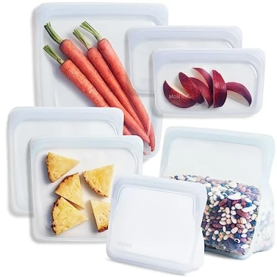 Afbeelding van Stasher Herbruikbare siliconen opbergtas, voedselopslagcontainer, magnetron en vaatwasmachinebestendig, lekvrij, bundel 7 pack, transparant