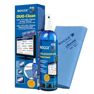 Afbeelding van ROGGE Duo Clean 250ml + microvezeldoek blauw beeldscherm schoonmaakspray biologisch afbreekbaar zonder alcohol