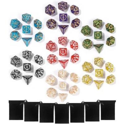 Afbeelding van TIDEVAN polyhedral Polyedrische dobbelstenen, set van 49 stuks, met 7 fluwelen zakjes, dobbelstenen voor RPG Dungeons en Dragons Pathfinder DND, RPG, MTG, D4, D8, D10, D12, D20 (7