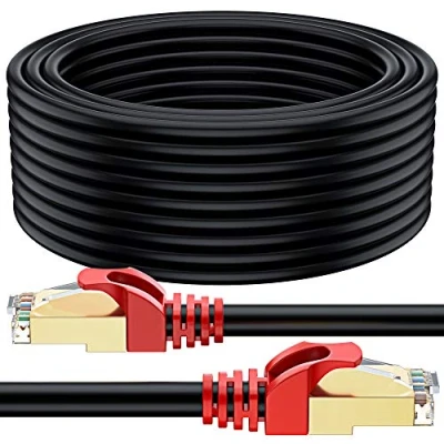 Afbeelding van MutecPower 50m CAT 7 Buitengebruik Waterdicht Direct Burial RJ45 Ethernet Netwerkkabel SSTP 600 MHz Zwart 50 Meter met Kabelbinders en Klemmen