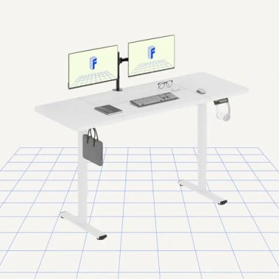 Afbeelding van FLEXISPOT Elektrisch sta bureau 160 x 60 cm, zit tafel in hoogte verstelbaar met haak voor thuiskantoor, wit