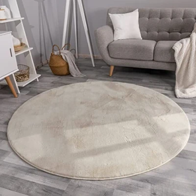 Afbeelding van Hoogpolig Tapjit Shaggy Woonkamer Modern Effen Kleur Fluffy, Kleur: Crème, Maat:120 cm rond
