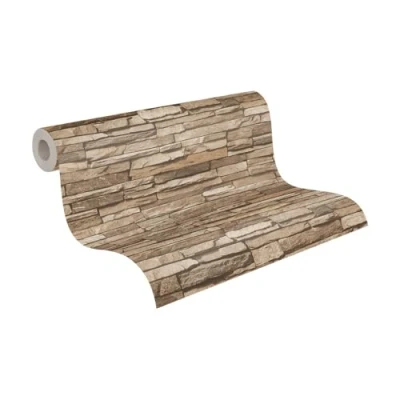 Afbeelding van Leen Bakker A.S. CrÃ ation Behang Steen En Beige 53cm X 10,05 M AS958332 Vinyl Création