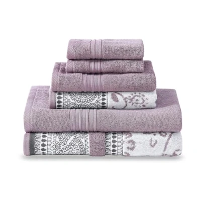 Afbeelding van Modern Threads 6 delige set, 2 badhanddoeken, handdoeken, washandjes garen geverfd jacquard/solide handdoekenset Ophelia Orchid