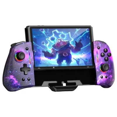 Afbeelding van NexiGo Hall effect Gripcon (geen drift, geen deadzone) met sensor joystick voor schakelaar/schakelaar OLED, instelbaar RGB licht, 6 assige gyroscoop, turbo, mapping (kosmische nevel)