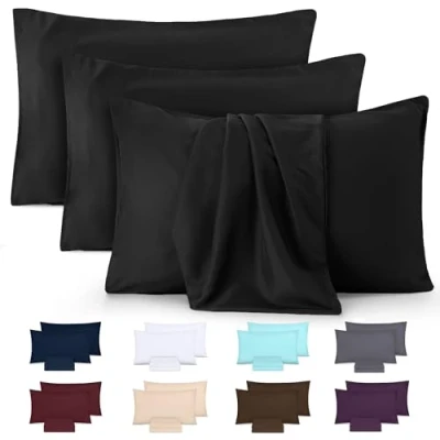 Afbeelding van Utopia Bedding Kussensloop (Set van 4) Makkelijk te onderhouden Zachte geborstelde microvezel Krimp en vervagingsbestendig (Zwart, 75 x 50 cm)