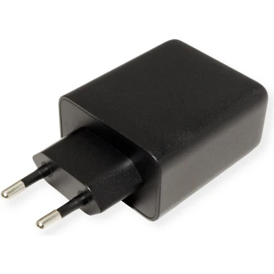 Afbeelding van VALUE USB oplader met eurostekker, 3 poorts (Type A, 2x Type C), 65W, GaN