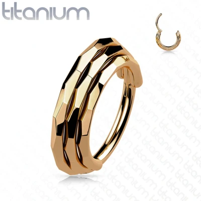 Afbeelding van Piercing ringetje titanium Triple Lined Faceted rose gold plated