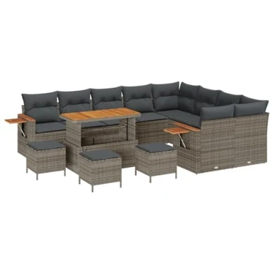 Afbeelding van vidaXL 13 delige Tuin Sofa Set met Kussens Grijze Poly Rattan Acacia