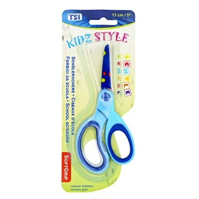 Afbeelding van TSI Schoolschaar met motief op de schaarbladen, maat 13 cm, kleur blauw, stippen, art.nr. 41807