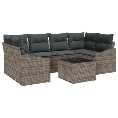 Afbeelding van vidaXL 7 delige tuinsalonset met kussens Grijs Poly Rattan