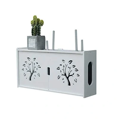 Afbeelding van MNBVH Wandrek voor router, witte kabelopbergdoos, houten plastic opbergdoos verschillende kabels zoals tv, decoder, wifi enz., D