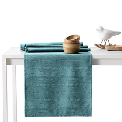 Afbeelding van AmeliaHome Tafelloper 30 x 80 cm lotuseffect waterafstotend slangenhuidpatroon petrol Vesta