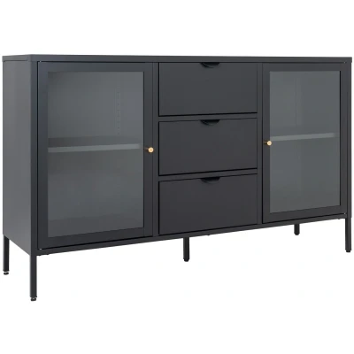 Afbeelding van Dalby dressoir 2 glazen deuren, 3 laden zwart.